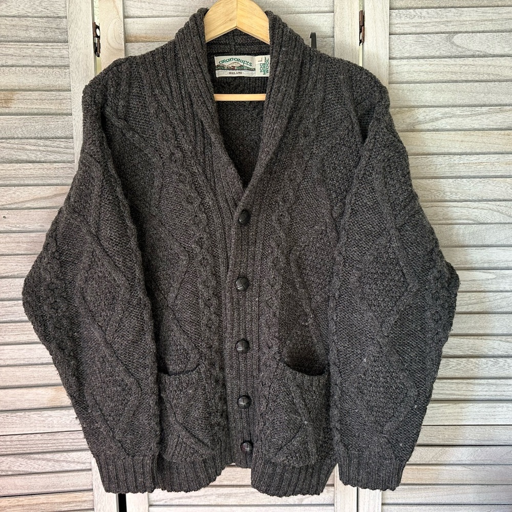 Aran Crafts Dark Gray Cable Knit Cardigan
